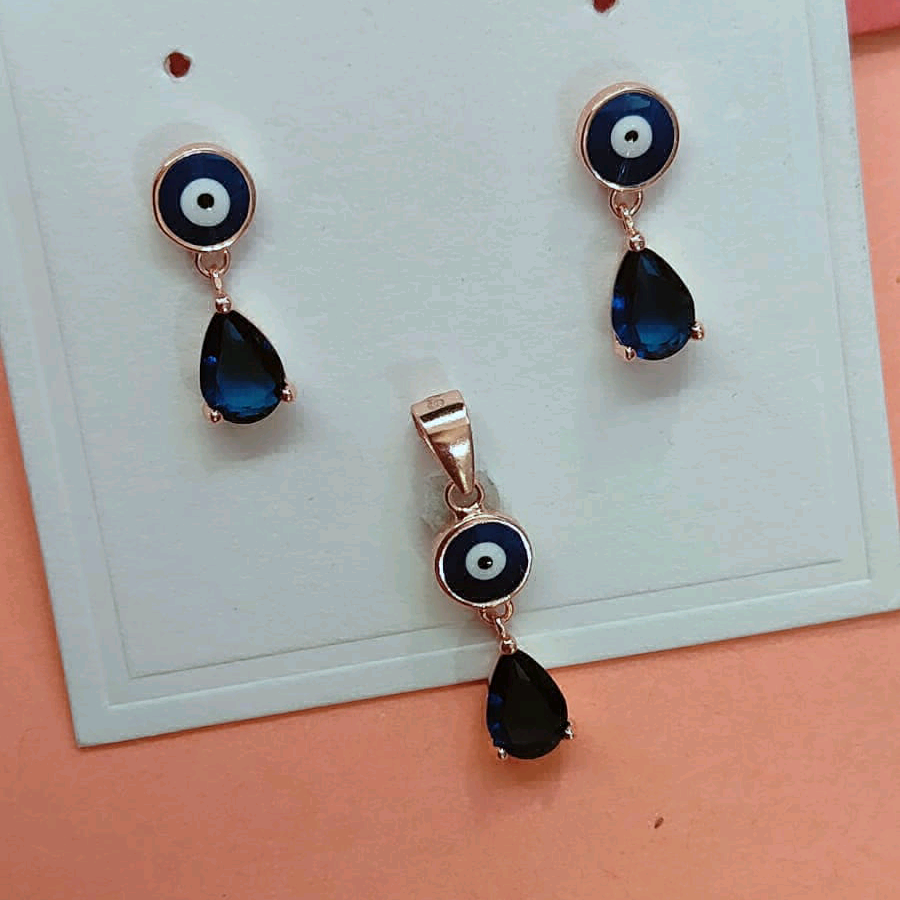 Silver Blue Evil Eye Pendant Set